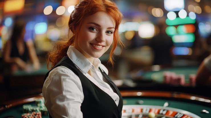 Dream Gaming live broadcast showing croupier at baccarat table